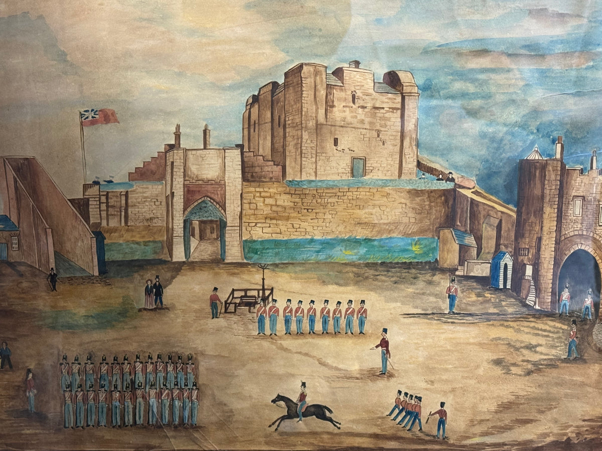English Naïve School Military Watercolour by James Young of the 48th (Northamptonshire) Regiment of Foot - Carlisle Castle