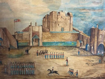 English Naïve School Military Watercolour by James Young of the 48th (Northamptonshire) Regiment of Foot - Carlisle Castle
