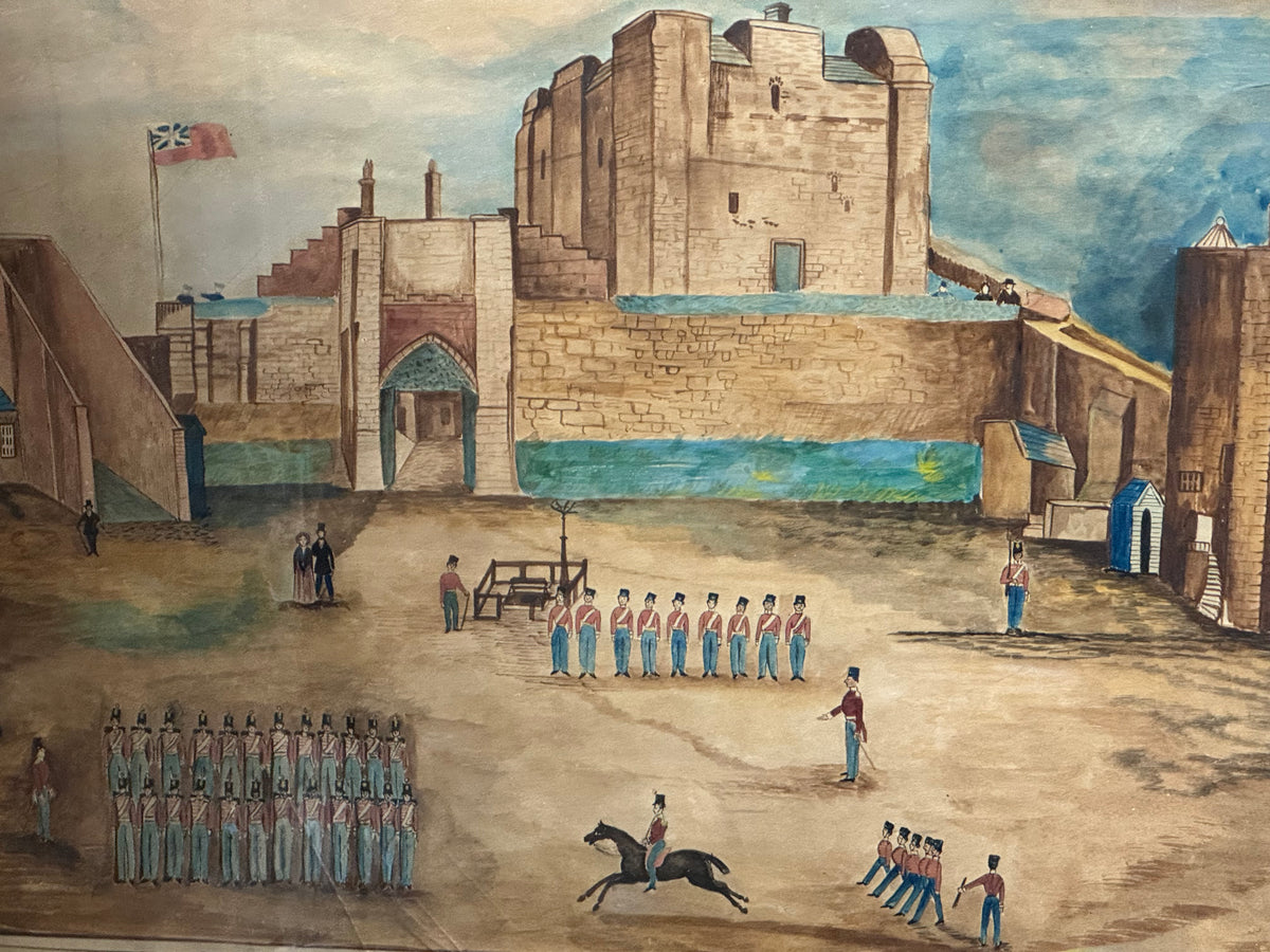 English Naïve School Military Watercolour by James Young of the 48th (Northamptonshire) Regiment of Foot - Carlisle Castle