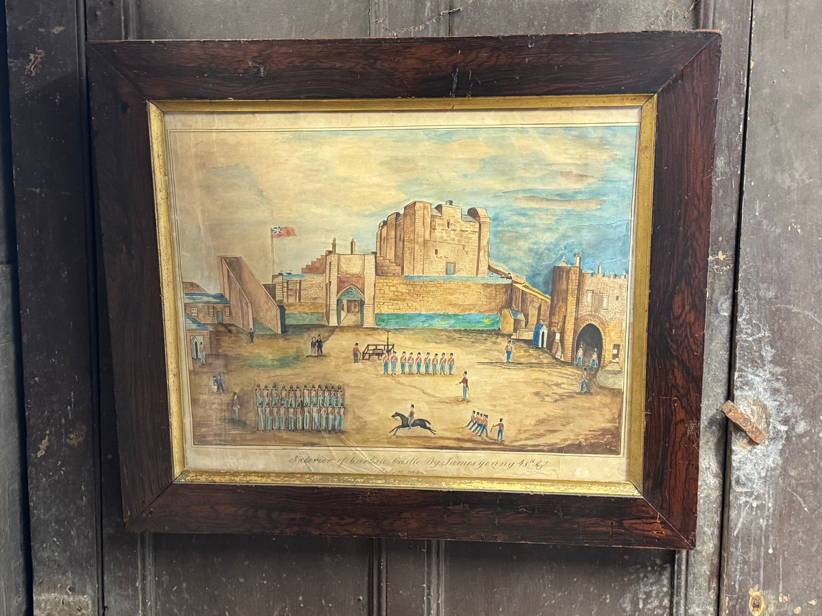 English Naïve School Military Watercolour by James Young of the 48th (Northamptonshire) Regiment of Foot - Carlisle Castle