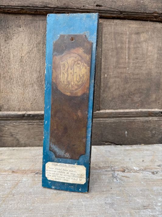 An exceptionally rare Royal Flying Corps finger plate 1912-1918