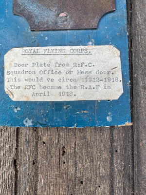 An exceptionally rare Royal Flying Corps finger plate 1912-1918