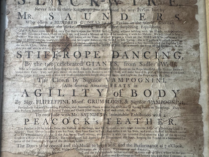 A Rare George III Handbill Advertising a Performance by Samuel Saunders, Celebrated Equilibrist and Slack-Wire Performer