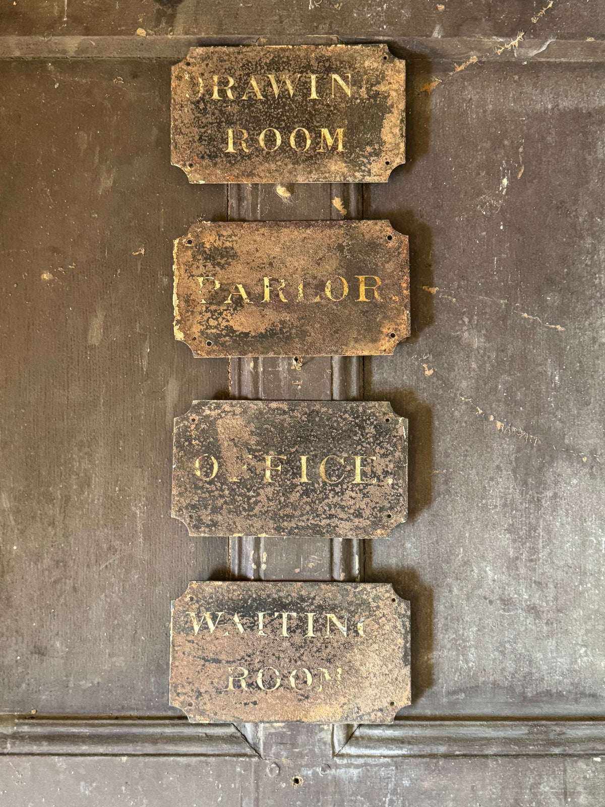 A Rare Collection of Four Victorian Tole Servants’ Call Bell Signs