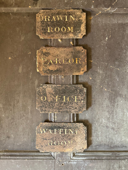 A Rare Collection of Four Victorian Tole Servants’ Call Bell Signs