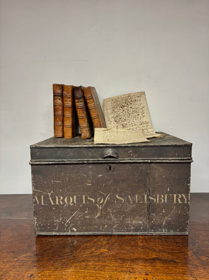 A 19th century deed box for the Marquess of Salisbury in untouched original paint