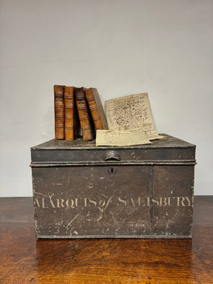 A 19th century deed box for the Marquess of Salisbury in untouched original paint