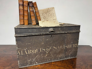 A 19th century deed box for the Marquess of Salisbury in untouched original paint