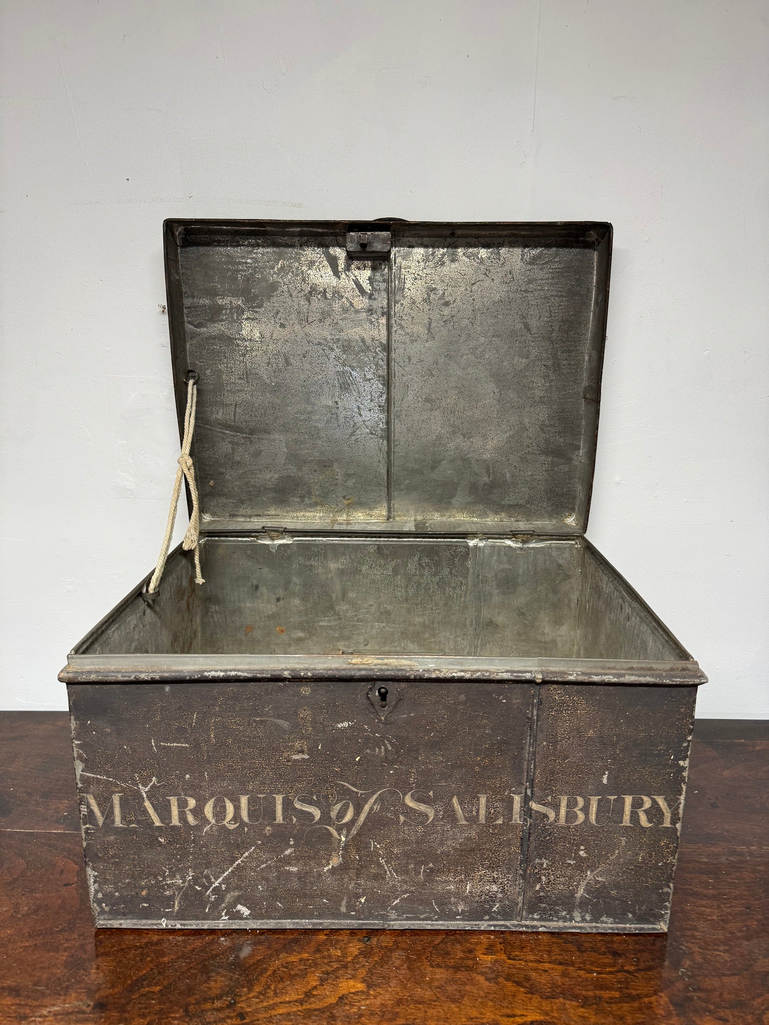 A 19th century deed box for the Marquess of Salisbury in untouched original paint