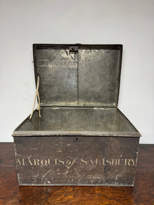 A 19th century deed box for the Marquess of Salisbury in untouched original paint
