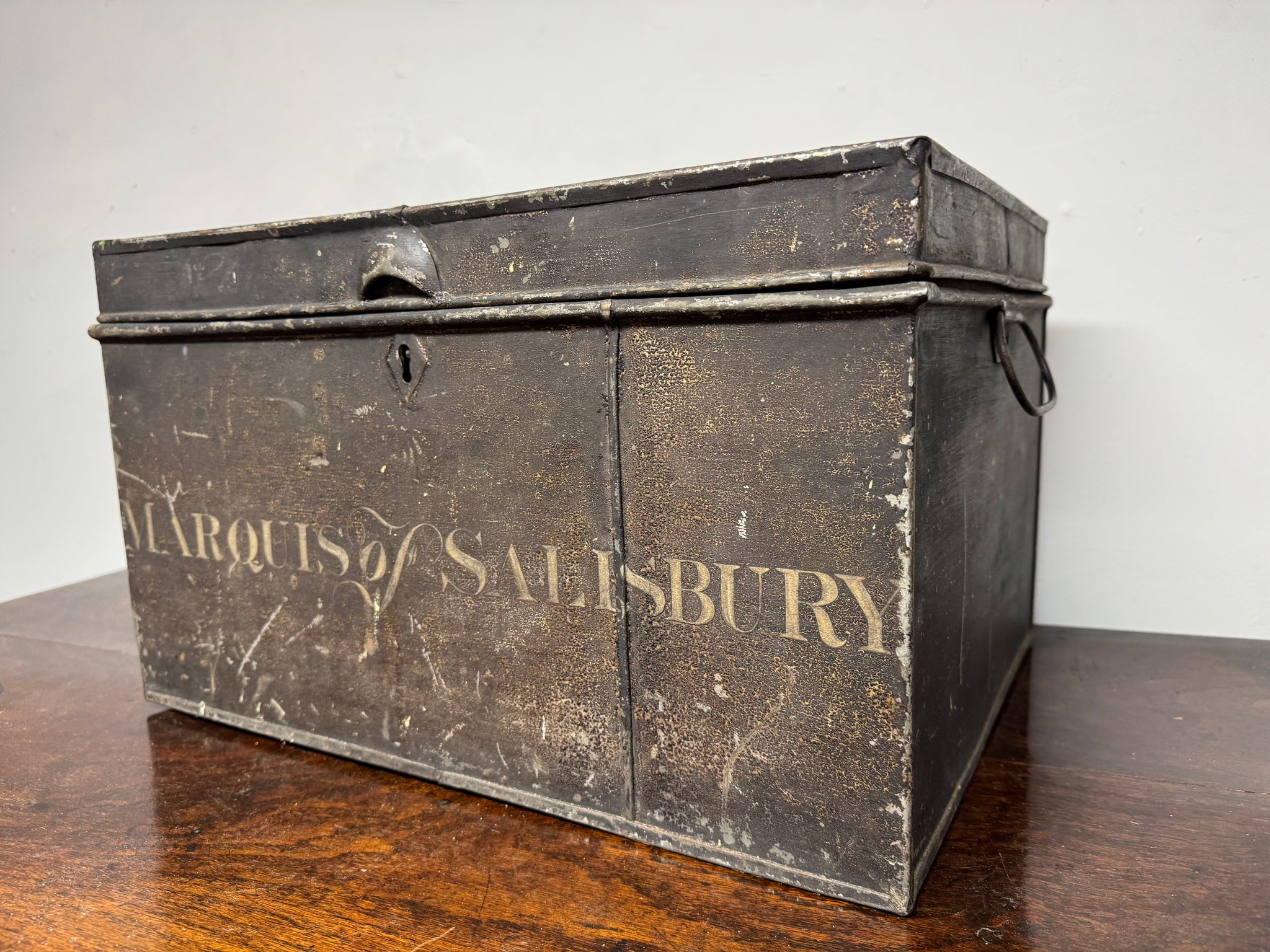 A 19th century deed box for the Marquess of Salisbury in untouched original paint