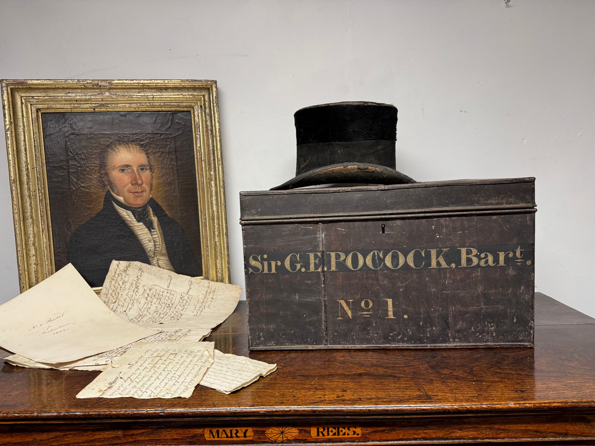 A 19th c Deed box in the name of Sir George Edward Pocock, Baronet