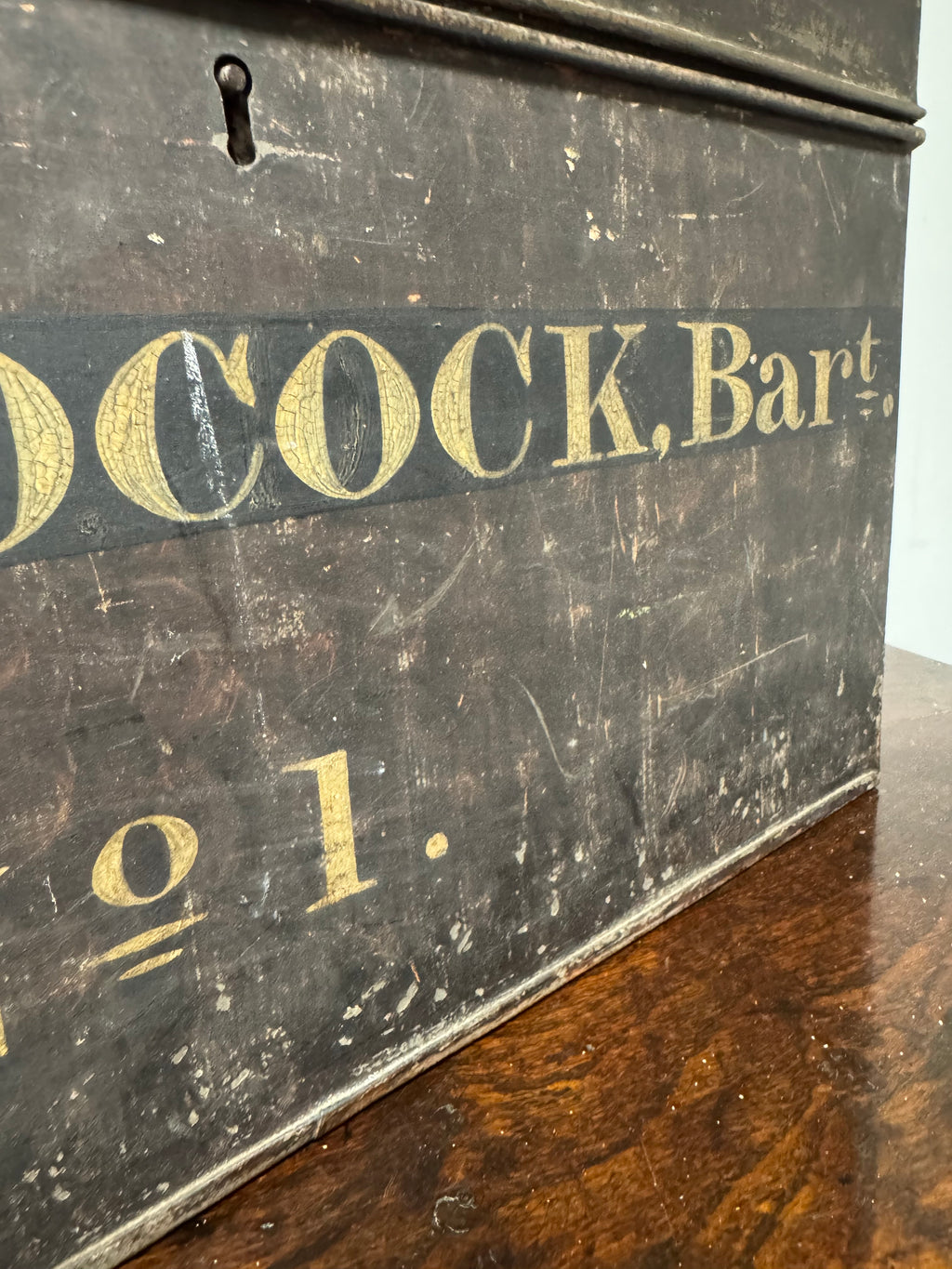 A 19th c Deed box in the name of Sir George Edward Pocock, Baronet
