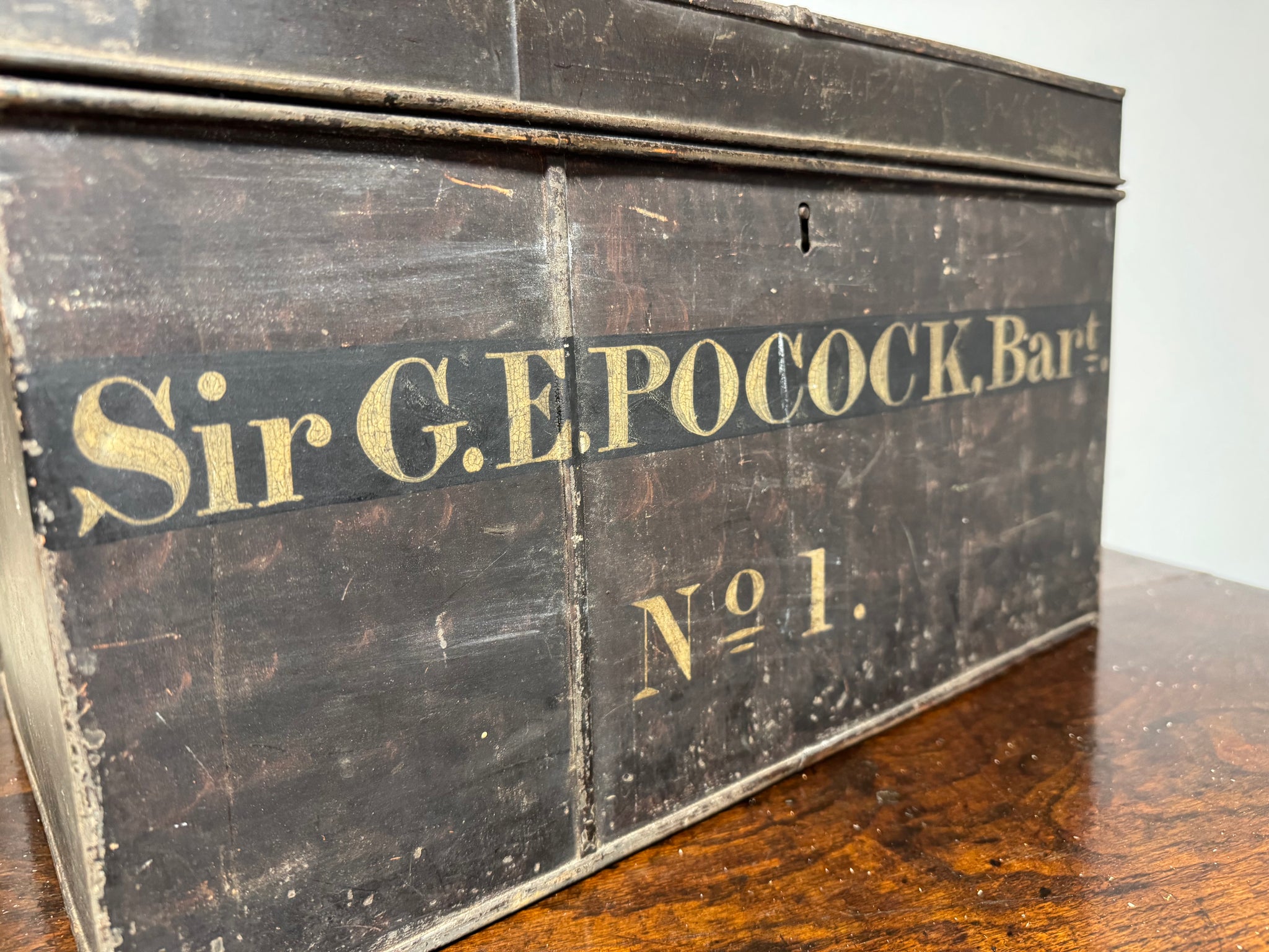 A 19th c Deed box in the name of Sir George Edward Pocock, Baronet