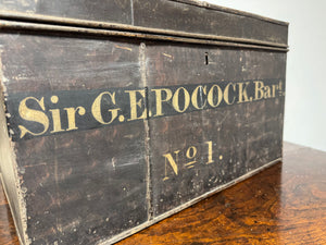 A 19th c Deed box in the name of Sir George Edward Pocock, Baronet