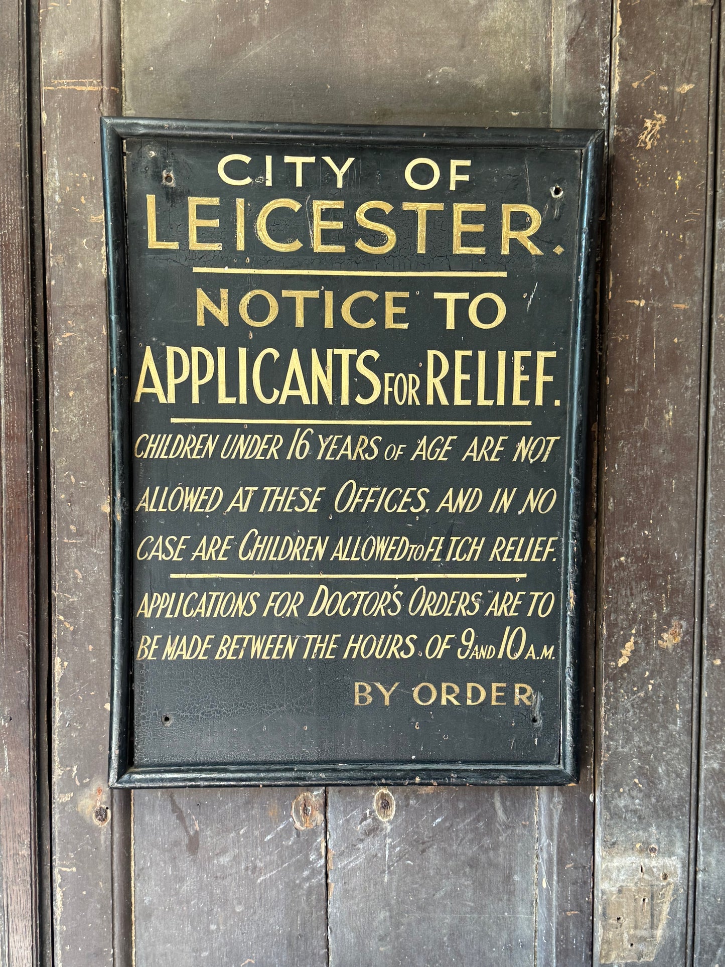 Original Poor Relief hand painted wooden sign .c. 1920