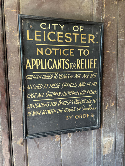 Original Poor Relief hand painted wooden sign .c. 1920