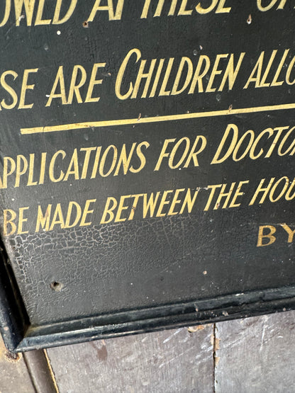 Original Poor Relief hand painted wooden sign .c. 1920