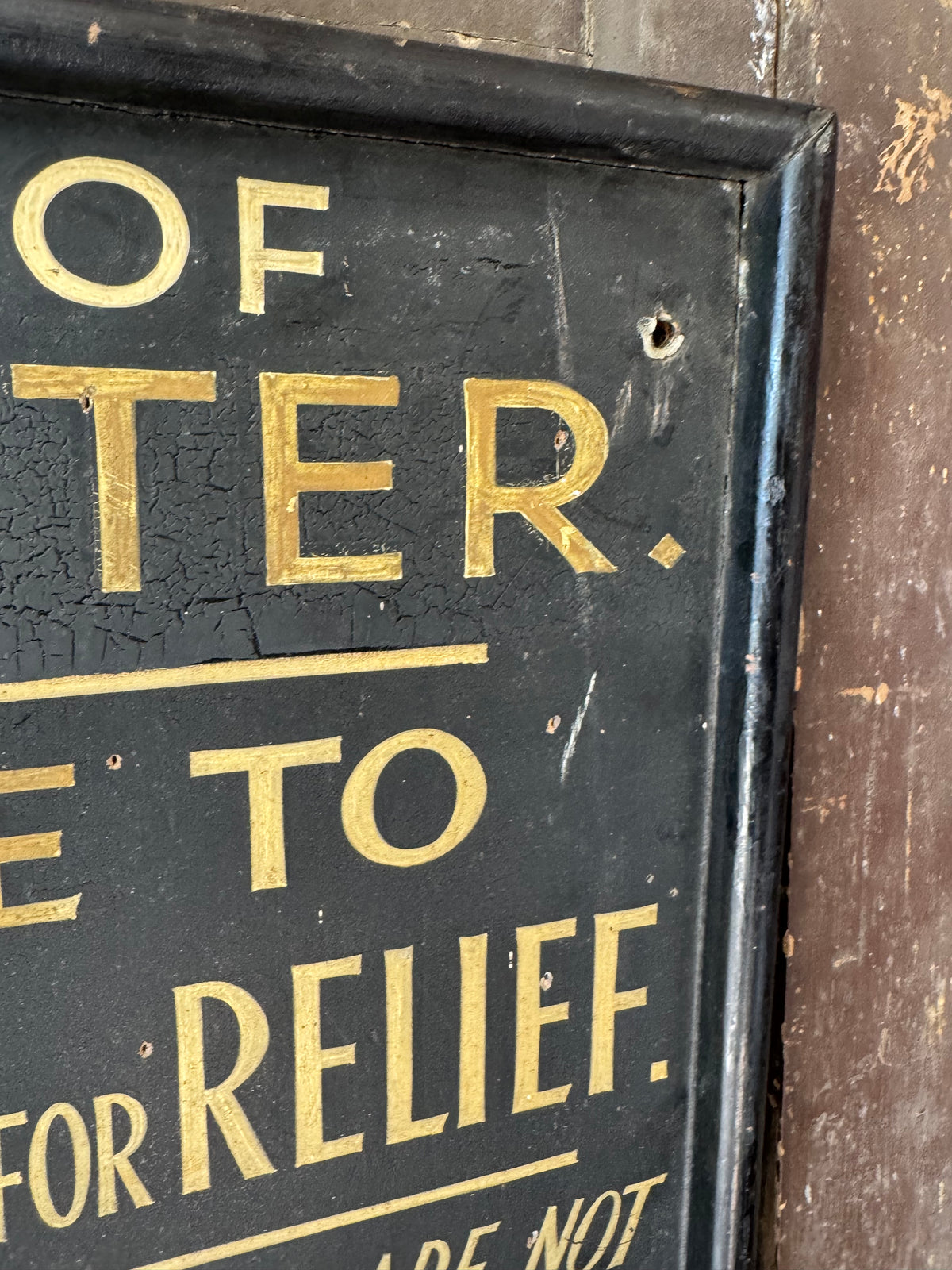 Original Poor Relief hand painted wooden sign .c. 1920