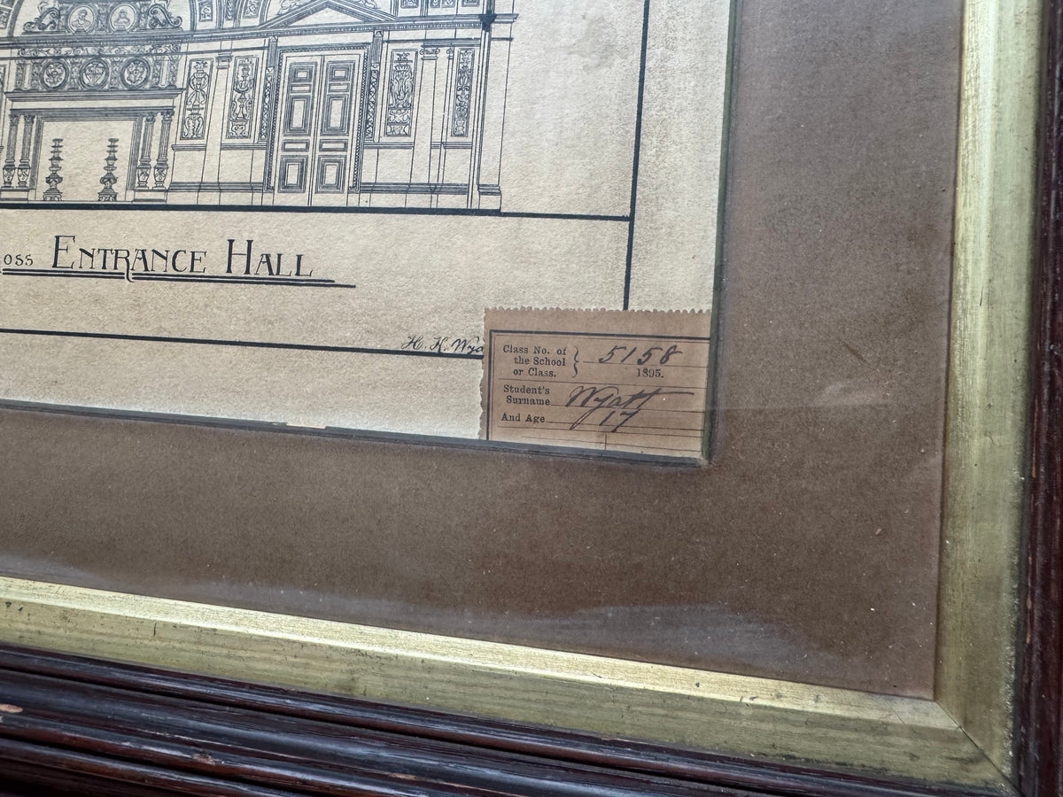 A 19th century architectural drawing of a Royal Palace for the South Kensington school by H. H Wyatt aged 17