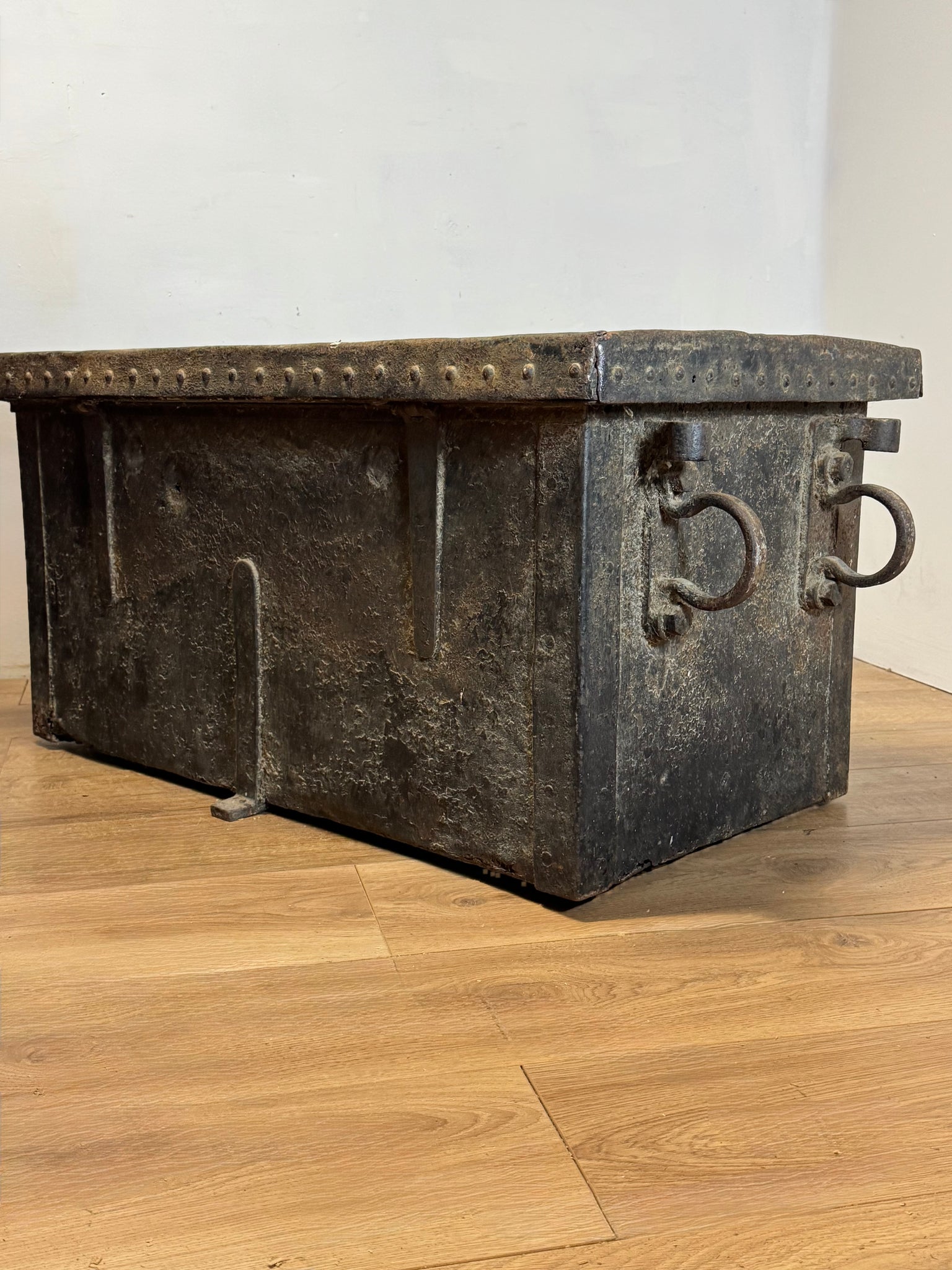 A large and substantial iron and wood strongbox c. 1800