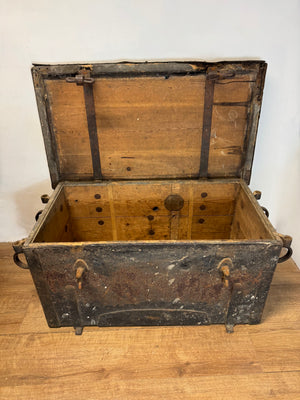 A large and substantial iron and wood strongbox c. 1800