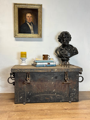 A large and substantial iron and wood strongbox c. 1800