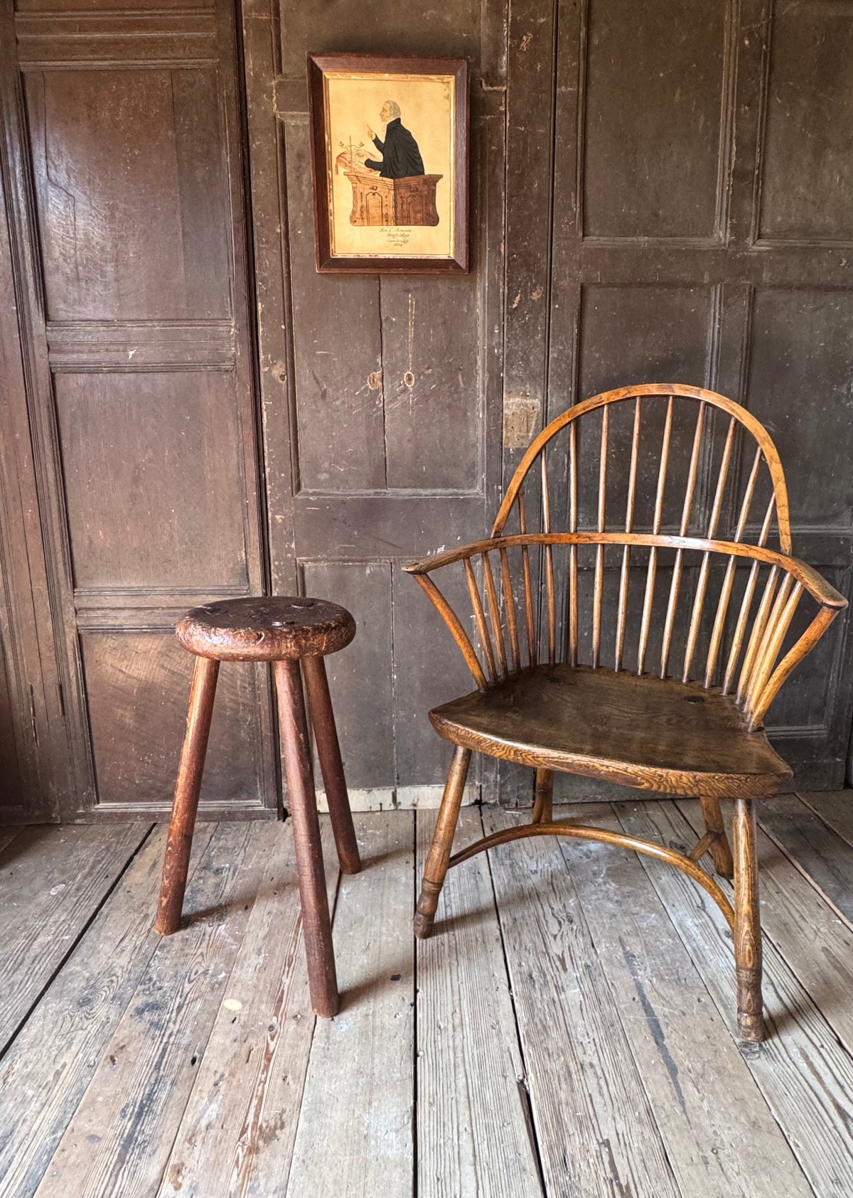A good size 19th century elm top stool