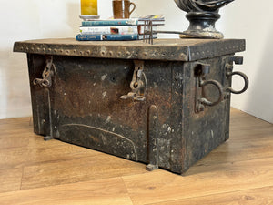 A large and substantial iron and wood strongbox c. 1800