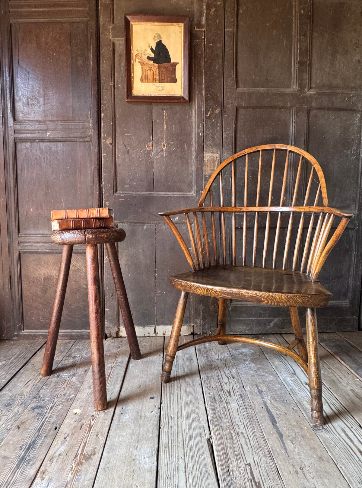 A good size 19th century elm top stool