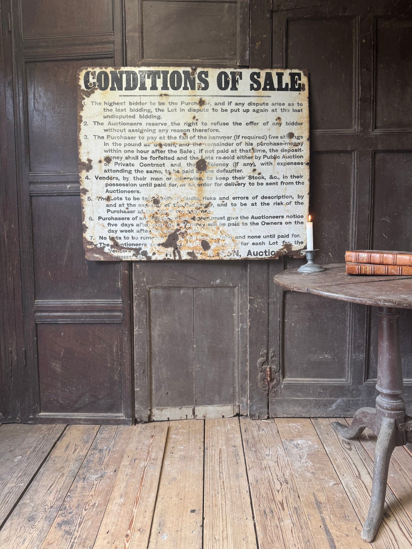 A Mid-20th Century Painted Metal Auctioneers’ West Country Conditions of Sale Sign