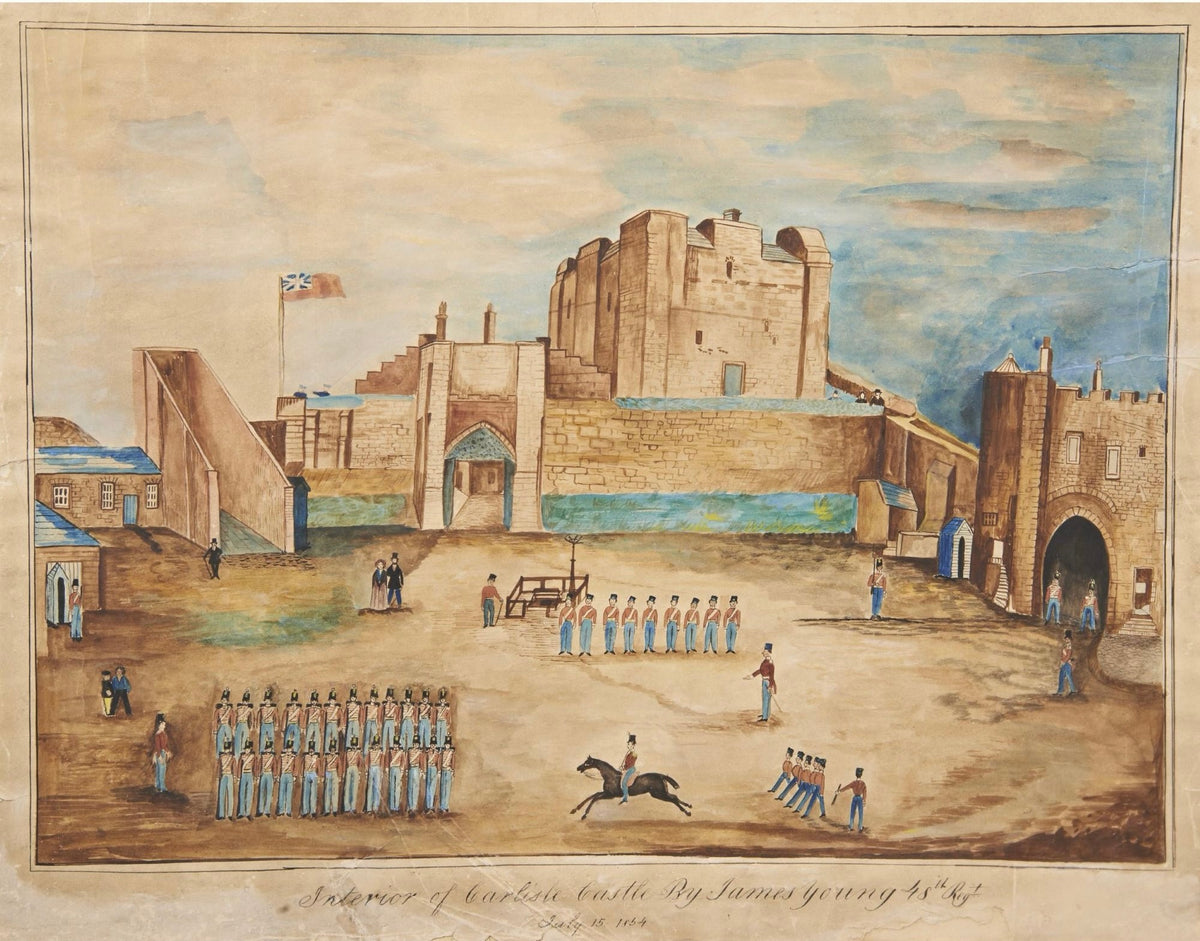 English Naïve School Military Watercolour by James Young of the 48th (Northamptonshire) Regiment of Foot - Carlisle Castle