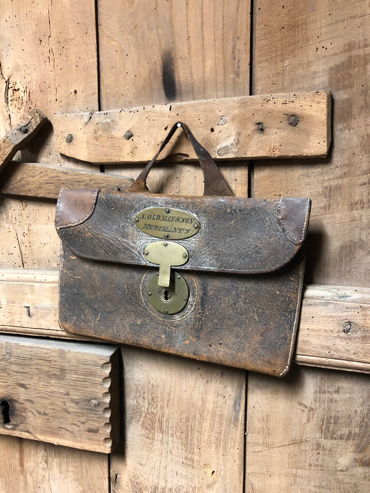 19th c leather merchant’s bag