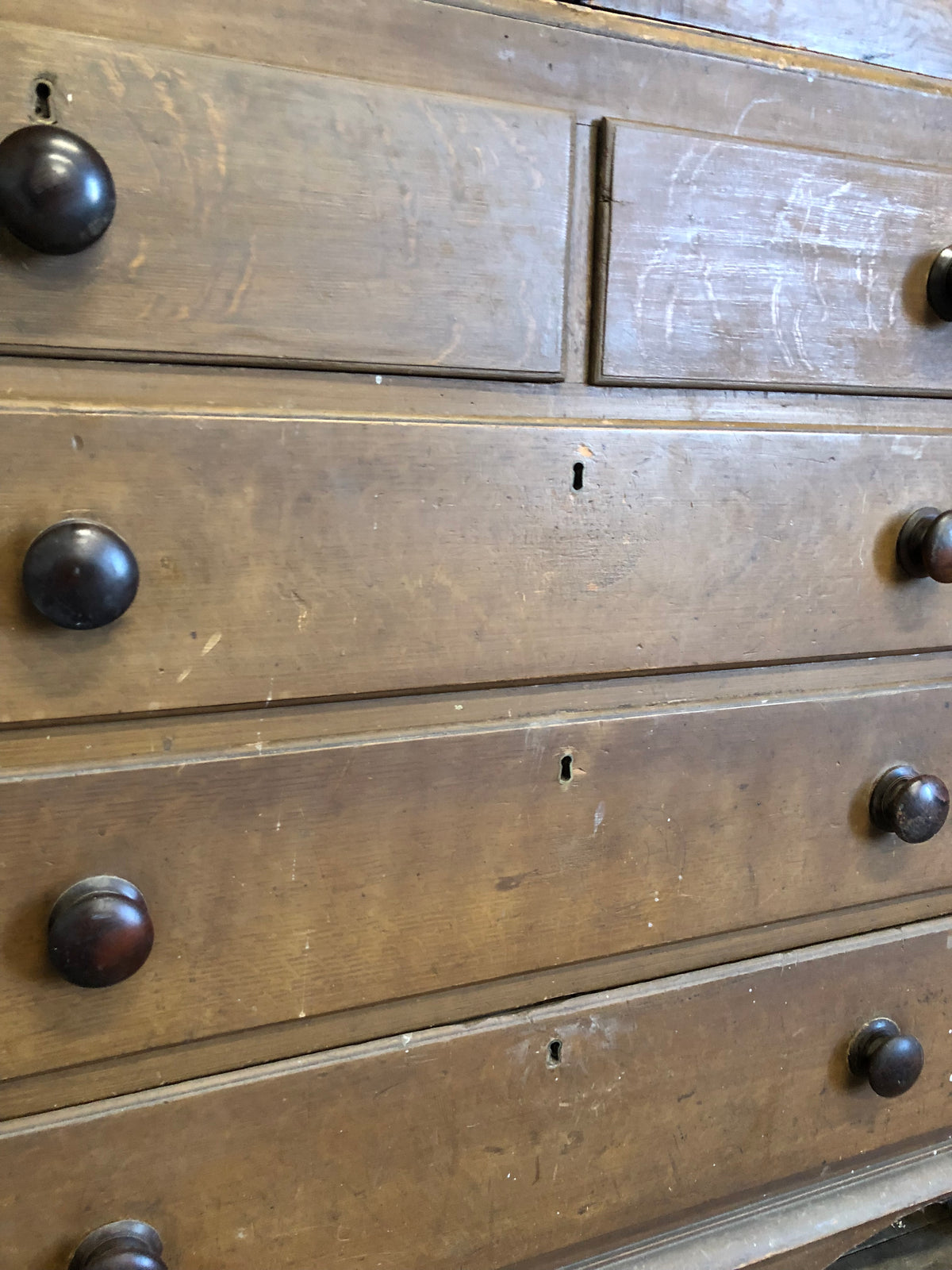 19th century North Country linen press in original oak scumble paint finish