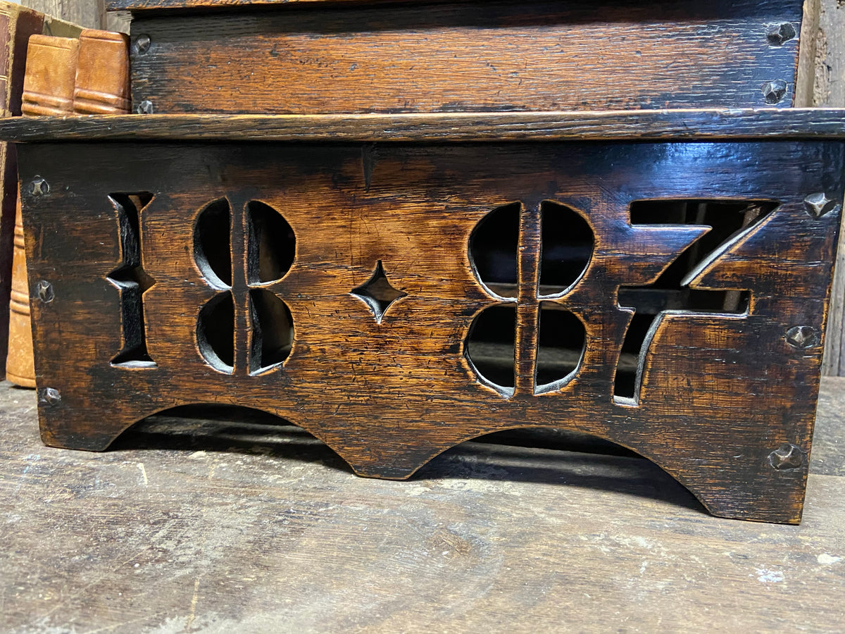 Large oak spoon rack dated 1887