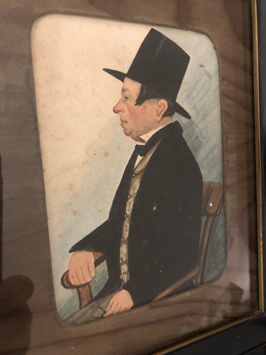 Naive portrait of a gentleman in a top hat c.1850