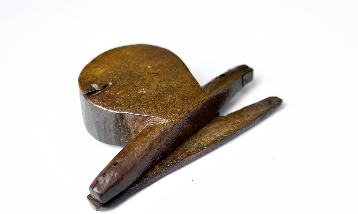 A rare set of 17th century apothecary scales in primitive case with witch marks