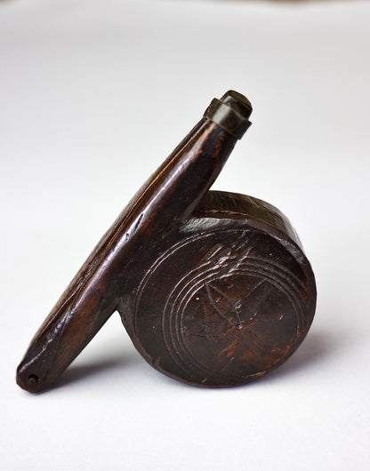 A rare set of 17th century apothecary scales in primitive case with witch marks