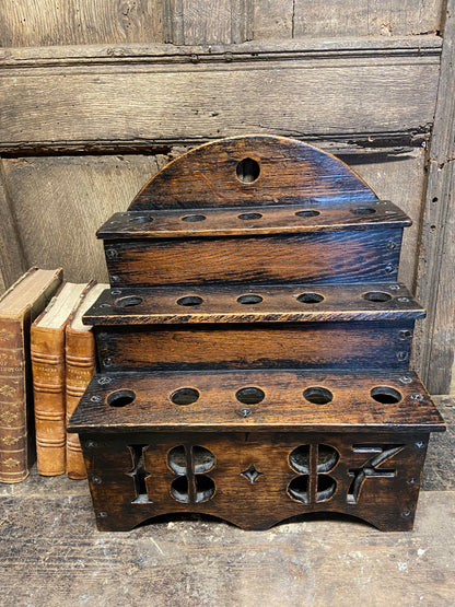 Large oak spoon rack dated 1887