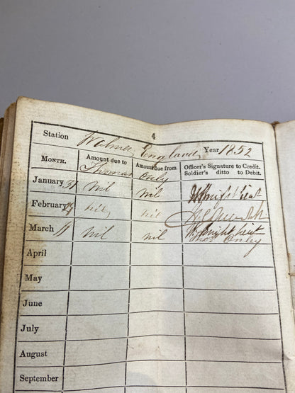 Unusual military canvas roll containing pay and account book for Thomas Onley 1st Battalion Rifles, 1839