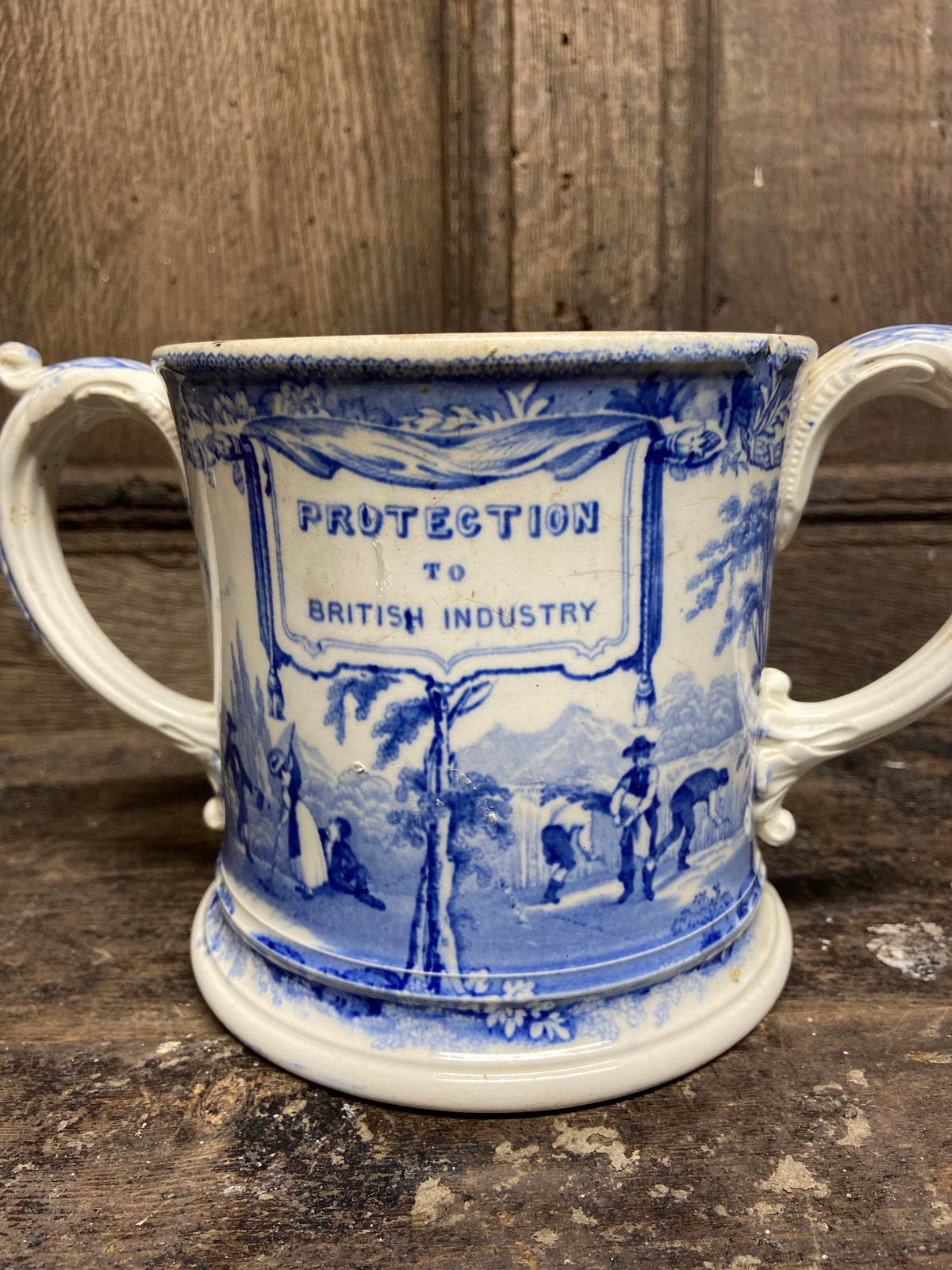 Large 19th century two handled Staffordshire mug c. 1860