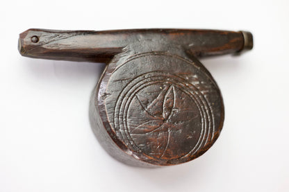 A rare set of 17th century apothecary scales in primitive case with witch marks
