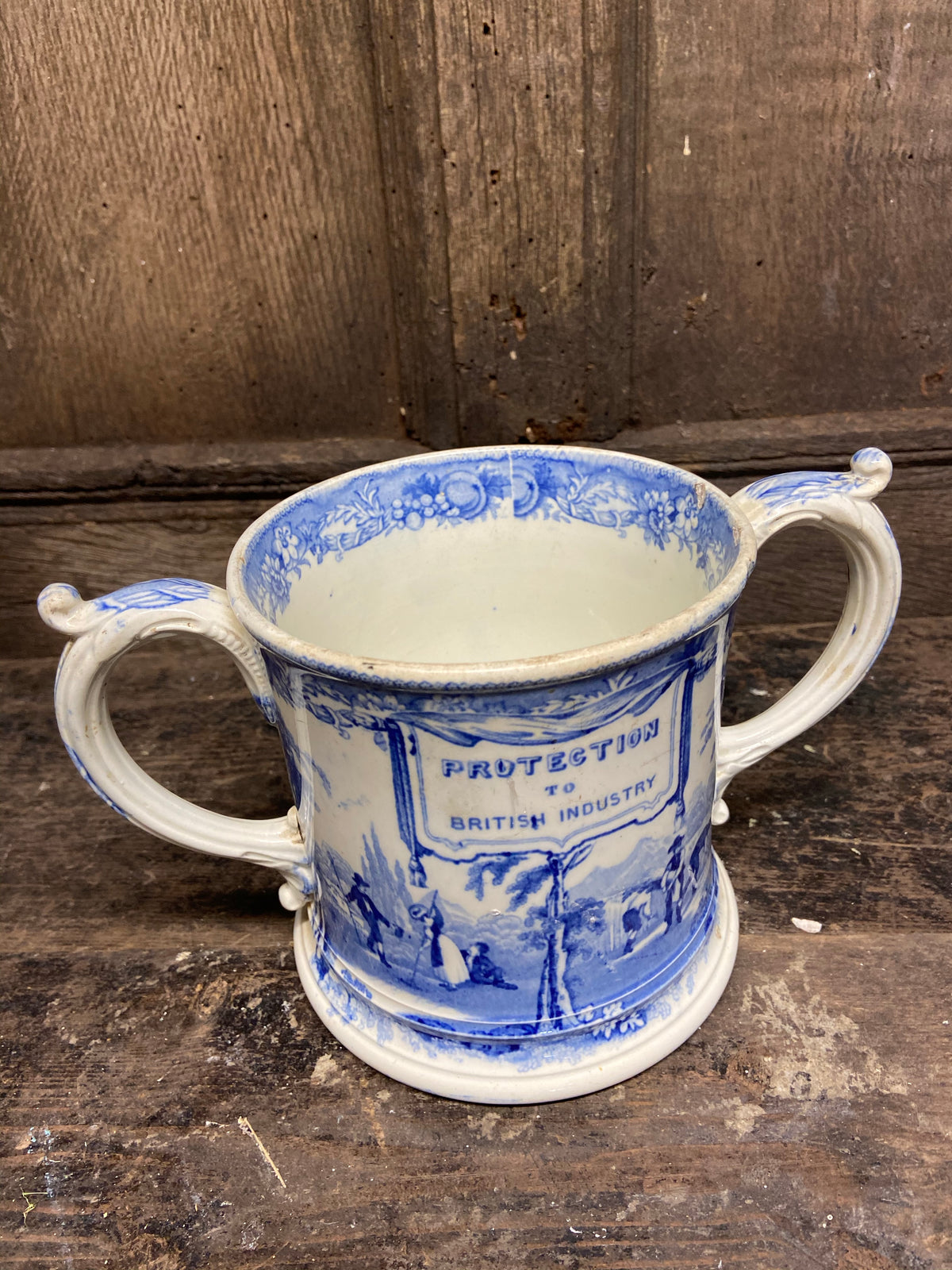 Large 19th century two handled Staffordshire mug c. 1860