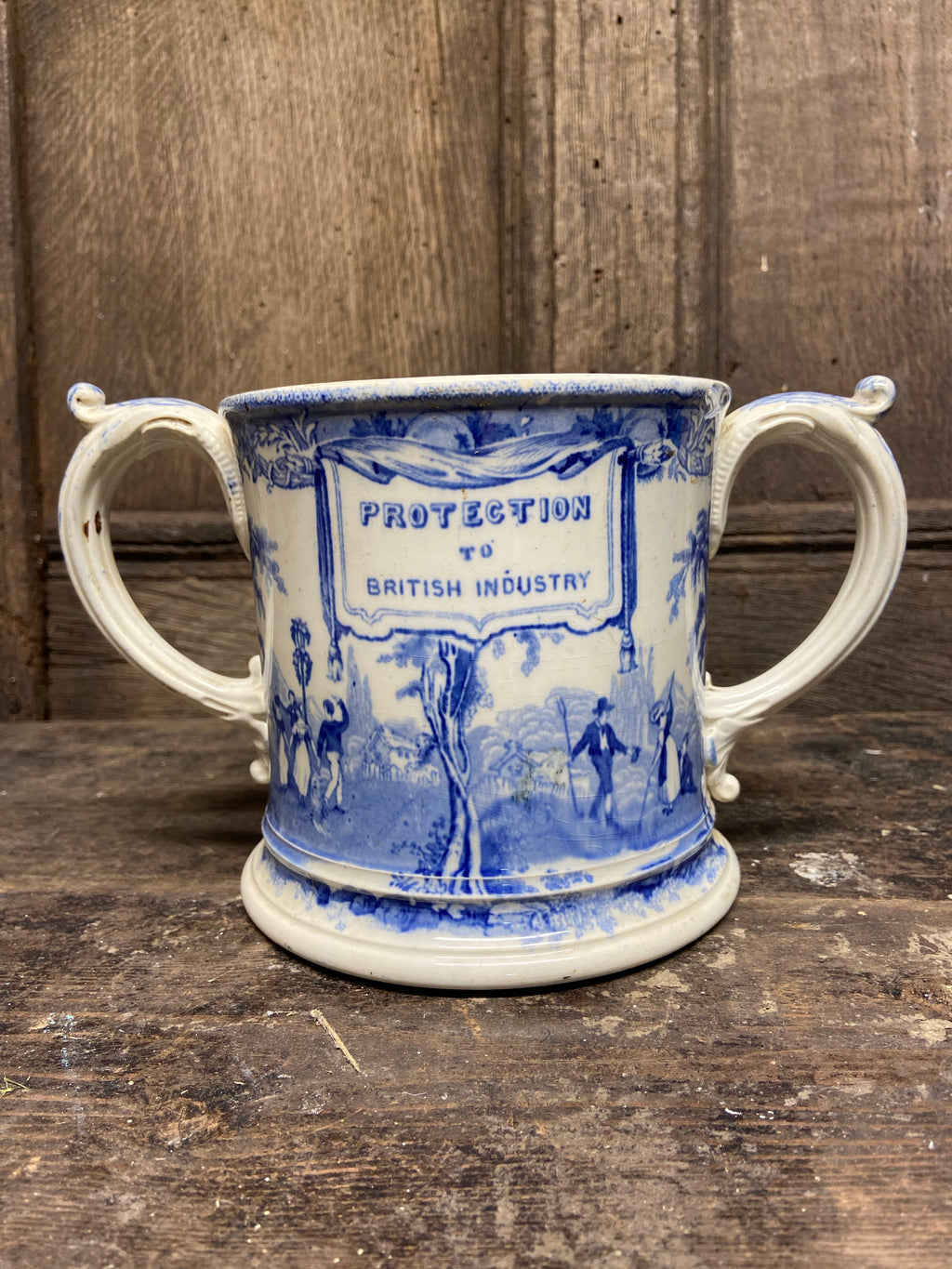 Large 19th century two handled Staffordshire mug c. 1860