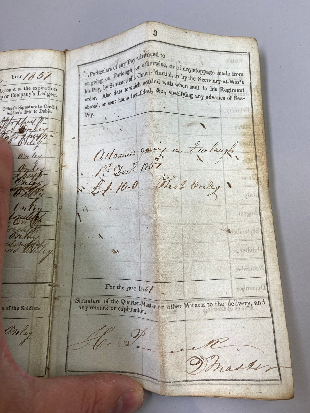 Unusual military canvas roll containing pay and account book for Thomas Onley 1st Battalion Rifles, 1839