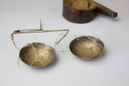 A rare set of 17th century apothecary scales in primitive case with witch marks