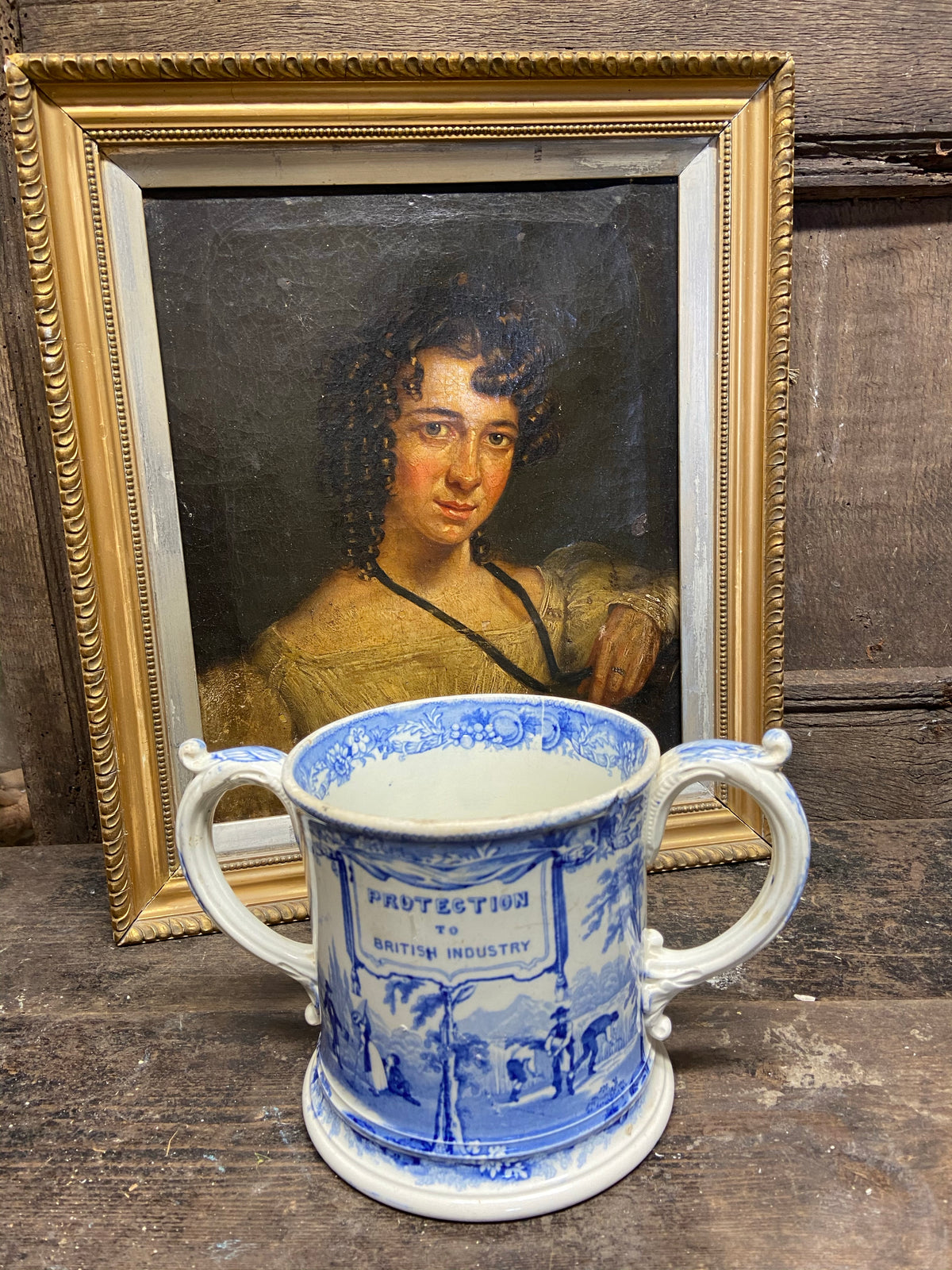 Large 19th century two handled Staffordshire mug c. 1860