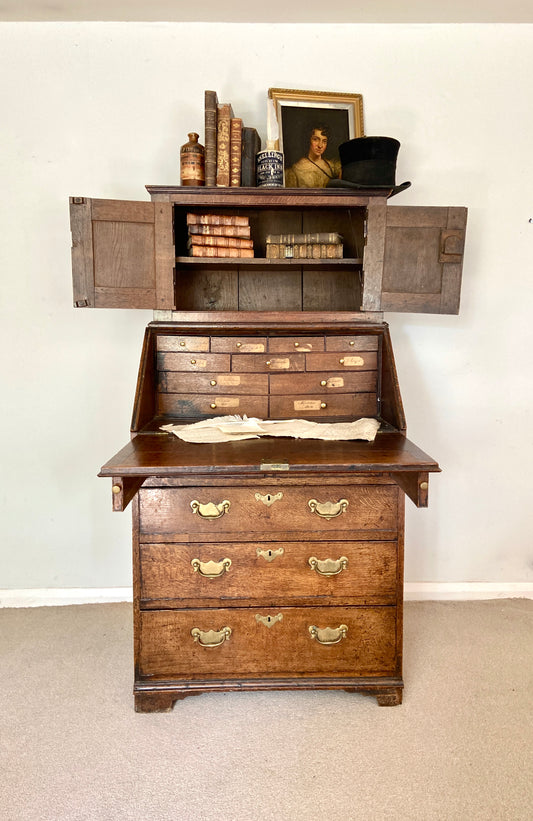 Georgian oak bureau bookcase of good colour