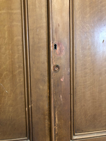 19th century North Country linen press in original oak scumble paint finish