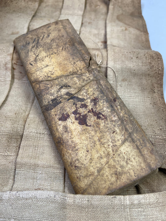 Unusual military canvas roll containing pay and account book for Thomas Onley 1st Battalion Rifles, 1839